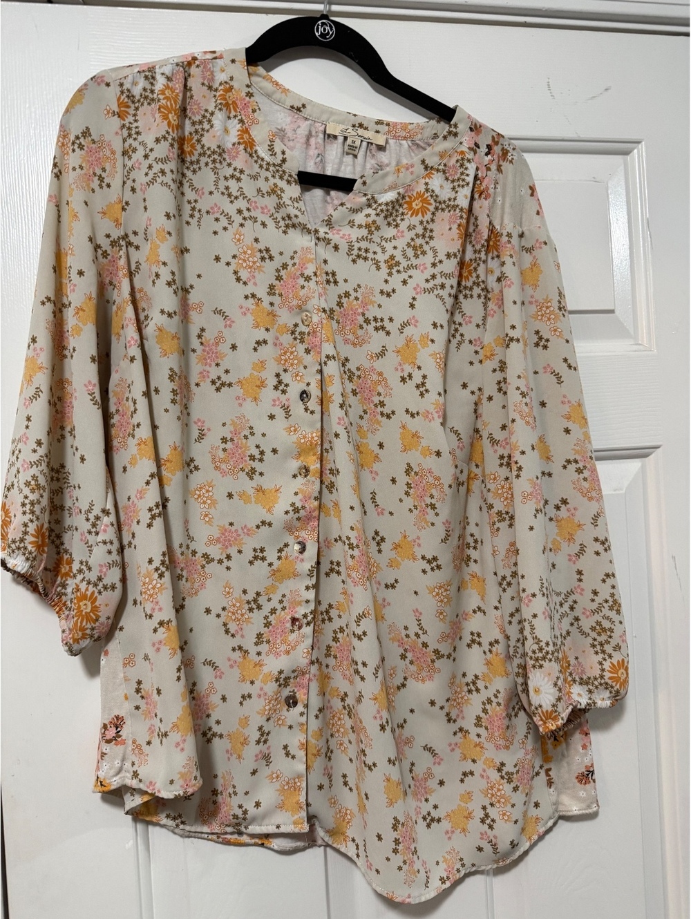 Le Serein Floral Button-Up Blouse Size 1X